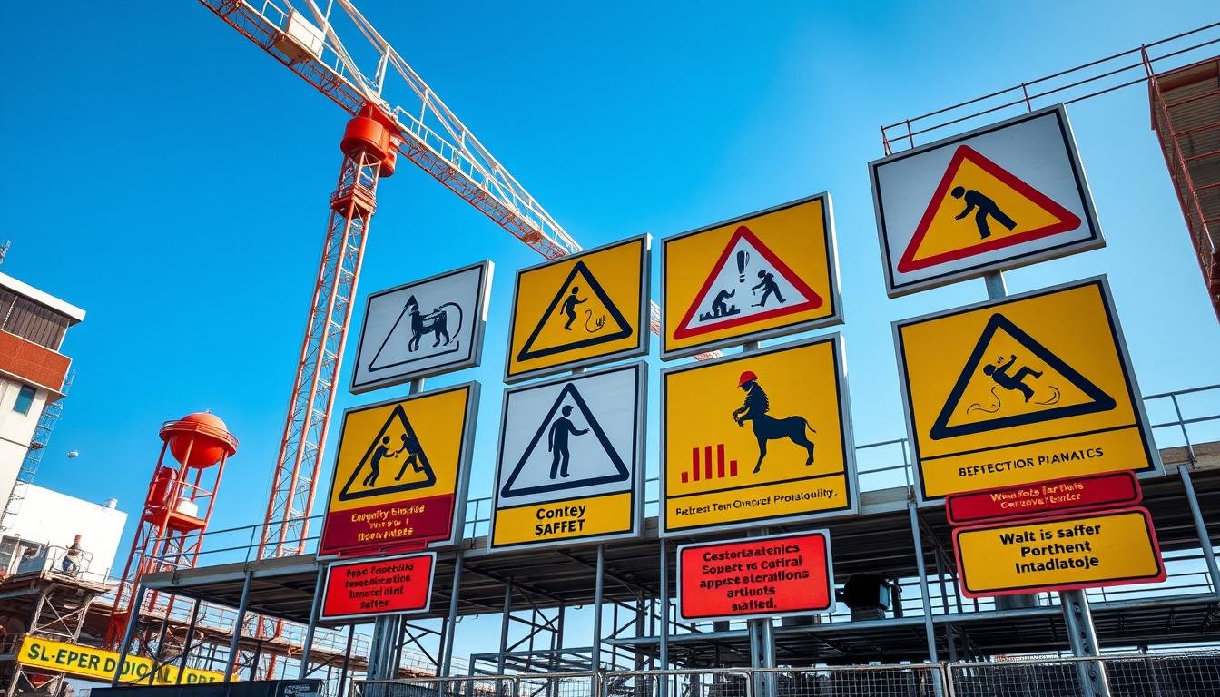 placa de sinalização de obras